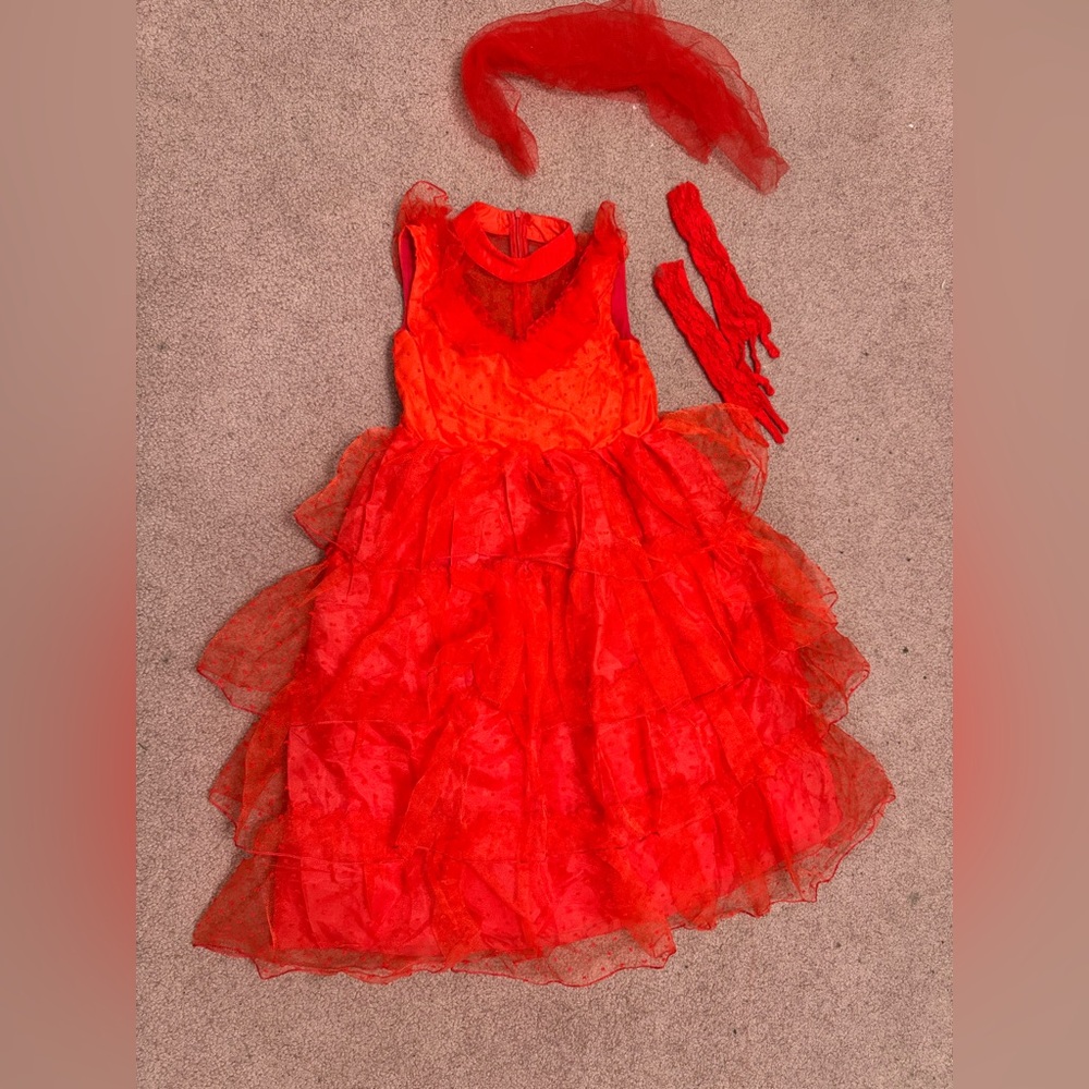 New xl kids girls youth red ruffle beetle juice dress gown costume party outfit